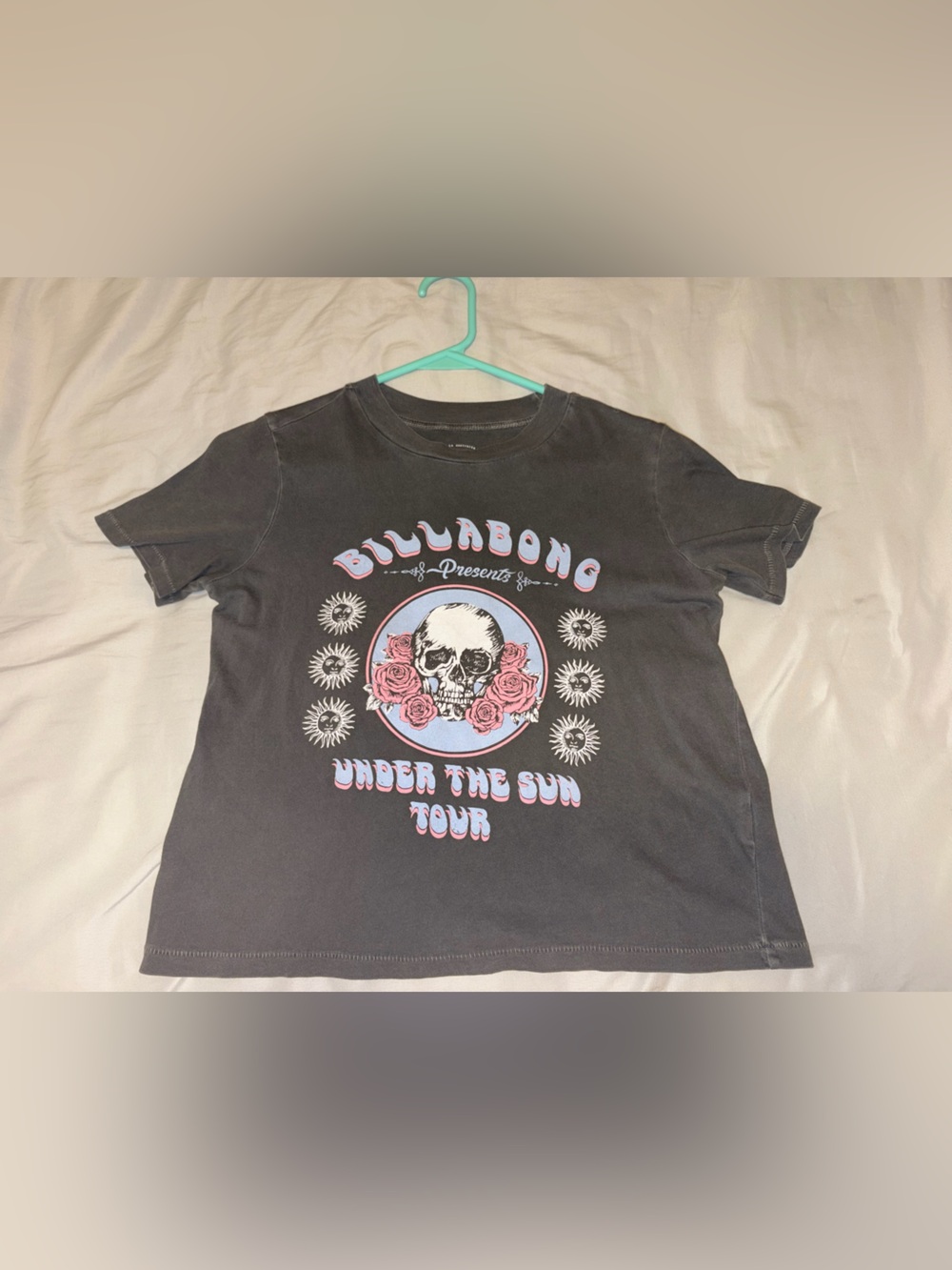 Billabong Black Graphic Skull Tee with Pink Accents